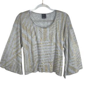 Ella Moss Kimono Sleeve Top in Grey Metallic Gold Print Fine Knit NWT Women’s M